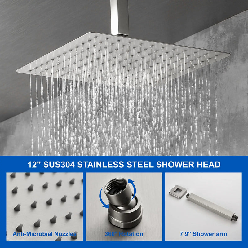 Shower System 12 Inch Rain Shower Head Ceiling Mount with Handheld Spray Luxury High Pressure Shower Combo Set shamanda-12-inch-ceiling-mount-shower-system 