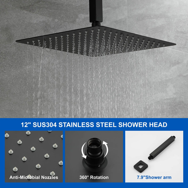 Shower System 12 Inch Rain Shower Head Ceiling Mount with Handheld Spray Luxury High Pressure Shower Combo Set shamanda-12-inch-ceiling-mount-shower-system 
