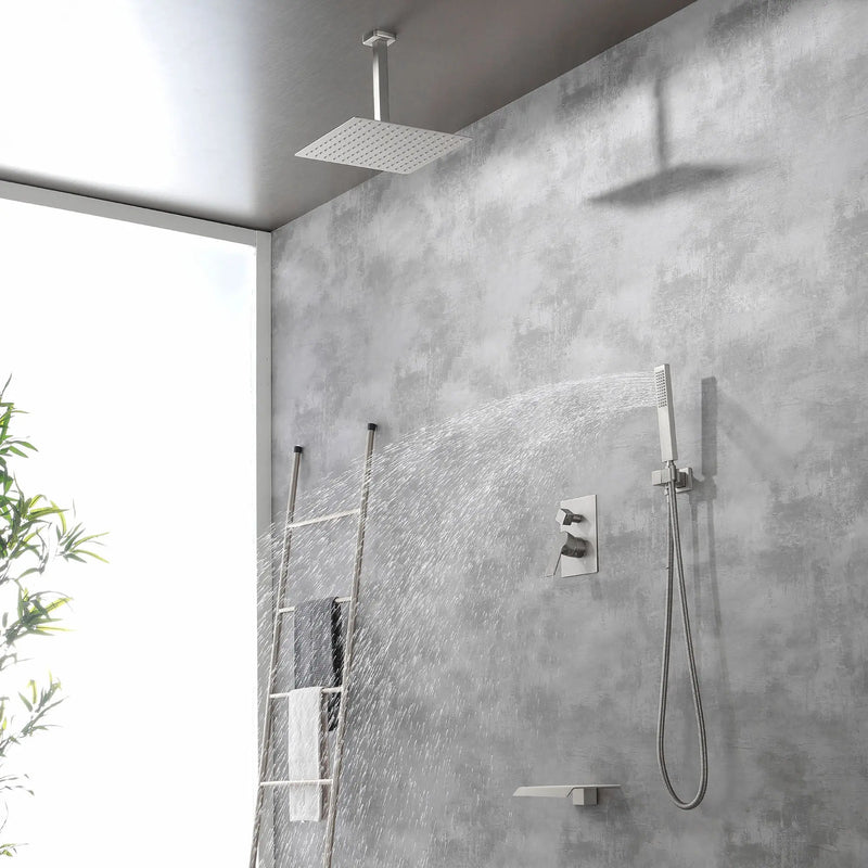 Shower System 12 Inch Rain Shower Head Ceiling Mount with Handheld Spray Luxury High Pressure Shower Combo Set shamanda-12-inch-ceiling-mount-shower-system 