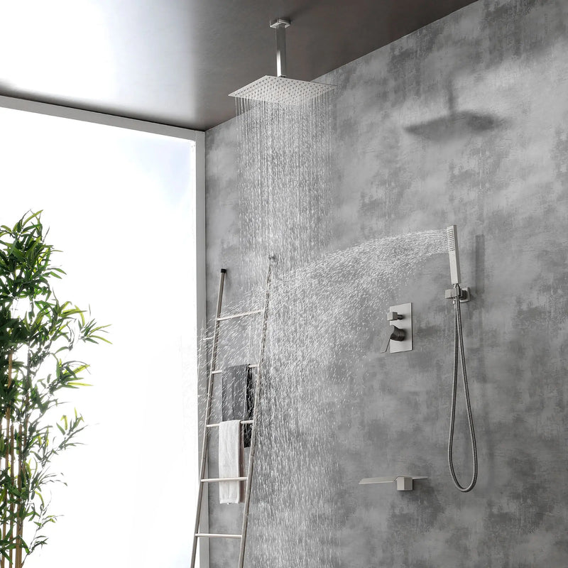 Shower System 12 Inch Rain Shower Head Ceiling Mount with Handheld Spray Luxury High Pressure Shower Combo Set shamanda-12-inch-ceiling-mount-shower-system 