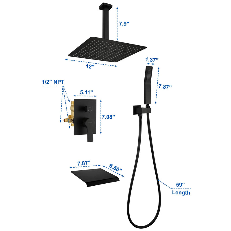 Shower System 12 Inch Rain Shower Head Ceiling Mount with Handheld Spray Luxury High Pressure Shower Combo Set shamanda-12-inch-ceiling-mount-shower-system 