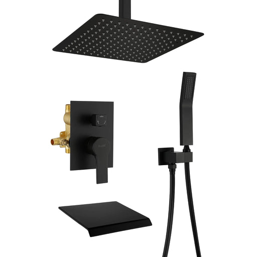 Shower System 12 Inch Rain Shower Head Ceiling Mount with Handheld Spray Luxury High Pressure Shower Combo Set shamanda-12-inch-ceiling-mount-shower-system Matt Black / 12 Inch / 17.72 x 13.43 x 5.67 inches