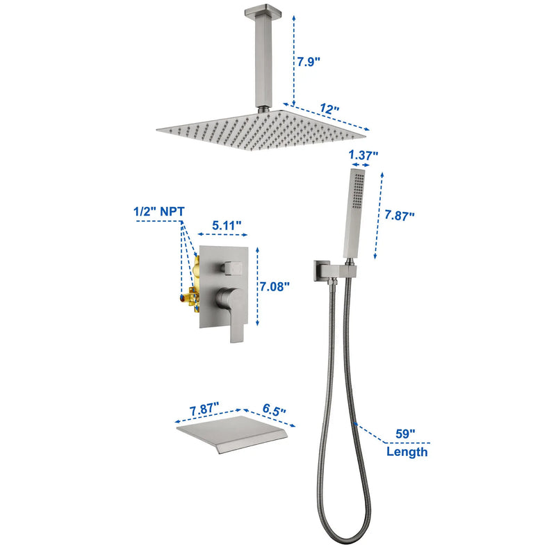 Shower System 12 Inch Rain Shower Head Ceiling Mount with Handheld Spray Luxury High Pressure Shower Combo Set shamanda-12-inch-ceiling-mount-shower-system 