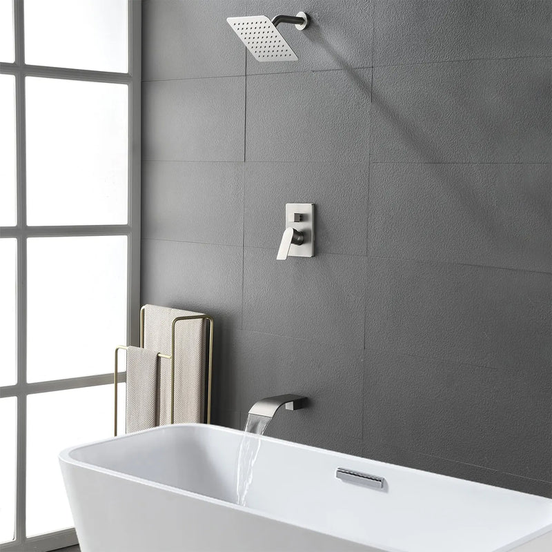Shower System with Waterfall Tub Spout, Tub and Shower Faucet Trim Kit with Rough in Valve, Shower Tub Faucet Set Wall Mounted shamanda-waterfall-tub-shower-system 