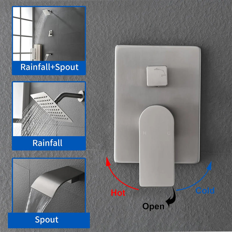 Shower System with Waterfall Tub Spout, Tub and Shower Faucet Trim Kit with Rough in Valve, Shower Tub Faucet Set Wall Mounted shamanda-waterfall-tub-shower-system 