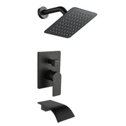 Shower System with Waterfall Tub Spout, Tub and Shower Faucet Trim Kit with Rough in Valve, Shower Tub Faucet Set Wall Mounted shamanda-waterfall-tub-shower-system Matte Black