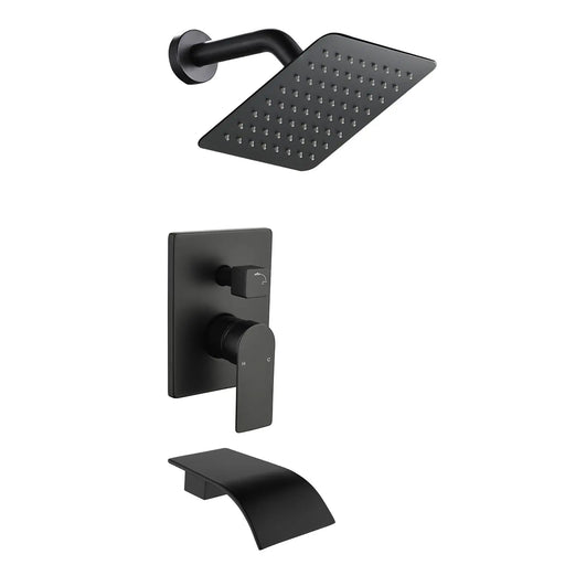 Shower System with Waterfall Tub Spout, Tub and Shower Faucet Trim Kit with Rough in Valve, Shower Tub Faucet Set Wall Mounted shamanda-waterfall-tub-shower-system Matte Black