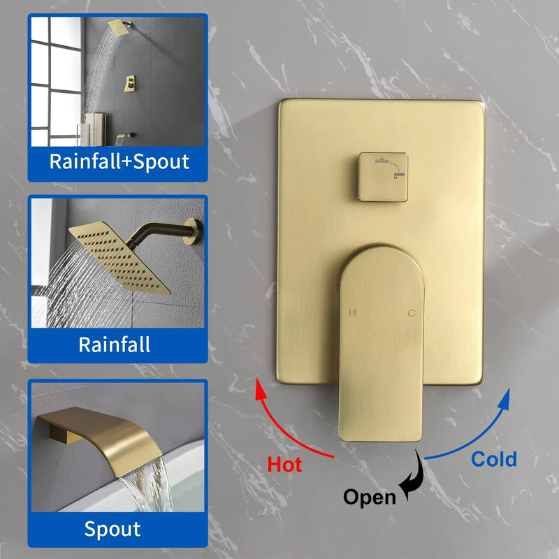 Shower System with Waterfall Tub Spout, Tub and Shower Faucet Trim Kit with Rough in Valve, Shower Tub Faucet Set Wall Mounted shamanda-waterfall-tub-shower-system 