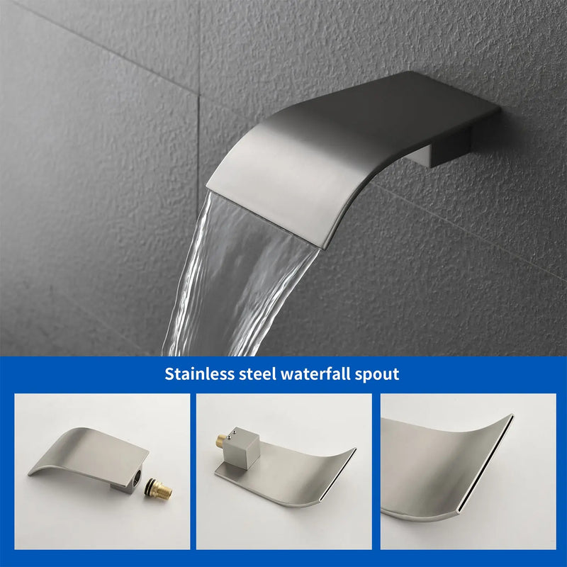 Shower System with Waterfall Tub Spout, Tub and Shower Faucet Trim Kit with Rough in Valve, Shower Tub Faucet Set Wall Mounted shamanda-waterfall-tub-shower-system 