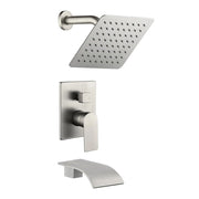 Shower System with Waterfall Tub Spout, Tub and Shower Faucet Trim Kit with Rough in Valve, Shower Tub Faucet Set Wall Mounted shamanda-waterfall-tub-shower-system Brushed Nickel