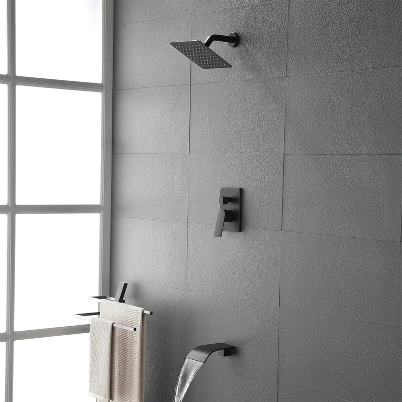 Shower System with Waterfall Tub Spout, Tub and Shower Faucet Trim Kit with Rough in Valve, Shower Tub Faucet Set Wall Mounted shamanda-waterfall-tub-shower-system 