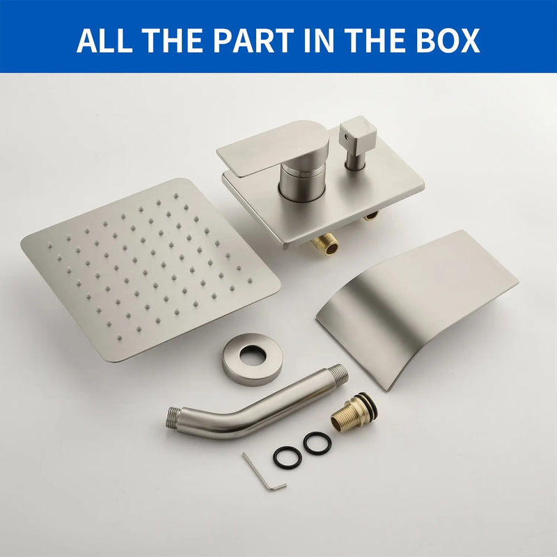 Shower System with Waterfall Tub Spout, Tub and Shower Faucet Trim Kit with Rough in Valve, Shower Tub Faucet Set Wall Mounted shamanda-waterfall-tub-shower-system 