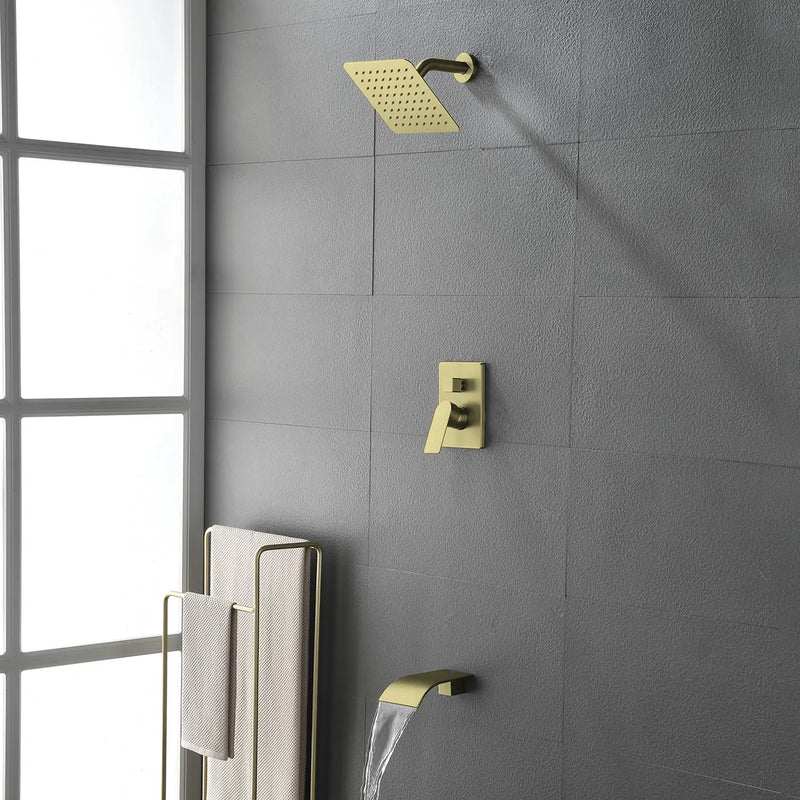 Shower System with Waterfall Tub Spout, Tub and Shower Faucet Trim Kit with Rough in Valve, Shower Tub Faucet Set Wall Mounted shamanda-waterfall-tub-shower-system 
