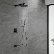 Shower System with Waterfall Tub Spout and Handheld Shower Head, 10" Rain Shower Faucet Sets shower-system-with-waterfall-tub-spout-and-handheld-shower-head-10-rain-shower-faucet-sets-complete-with-shower-round-in-valve-and-trim-wall-mounted-matte-black Matte Black / ‎10" shower head / Brass