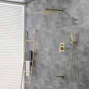 Shower System with Waterfall Tub Spout and Handheld Shower Head, 10" Rain Shower Faucet Sets shower-system-with-waterfall-tub-spout-and-handheld-shower-head-10-rain-shower-faucet-sets-complete-with-shower-round-in-valve-and-trim-wall-mounted-matte-black Brushed Gold / ‎10" shower head / Brass