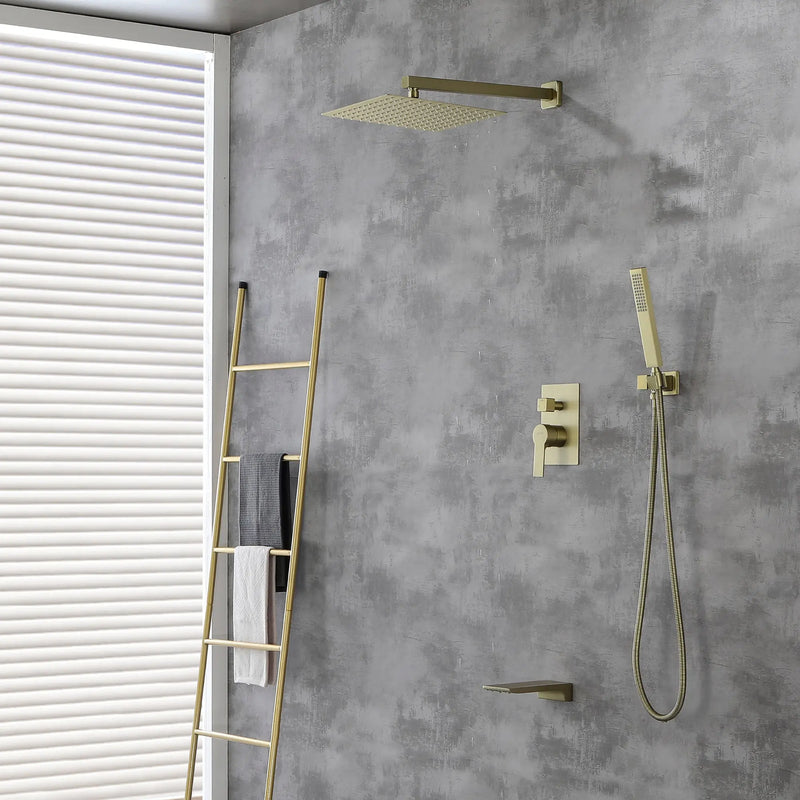 Shower System with Waterfall Tub Spout and Handheld Shower Head, 10" Rain Shower Faucet Sets shower-system-with-waterfall-tub-spout-and-handheld-shower-head-10-rain-shower-faucet-sets-complete-with-shower-round-in-valve-and-trim-wall-mounted-matte-black Brushed Gold / ‎10" shower head / Brass