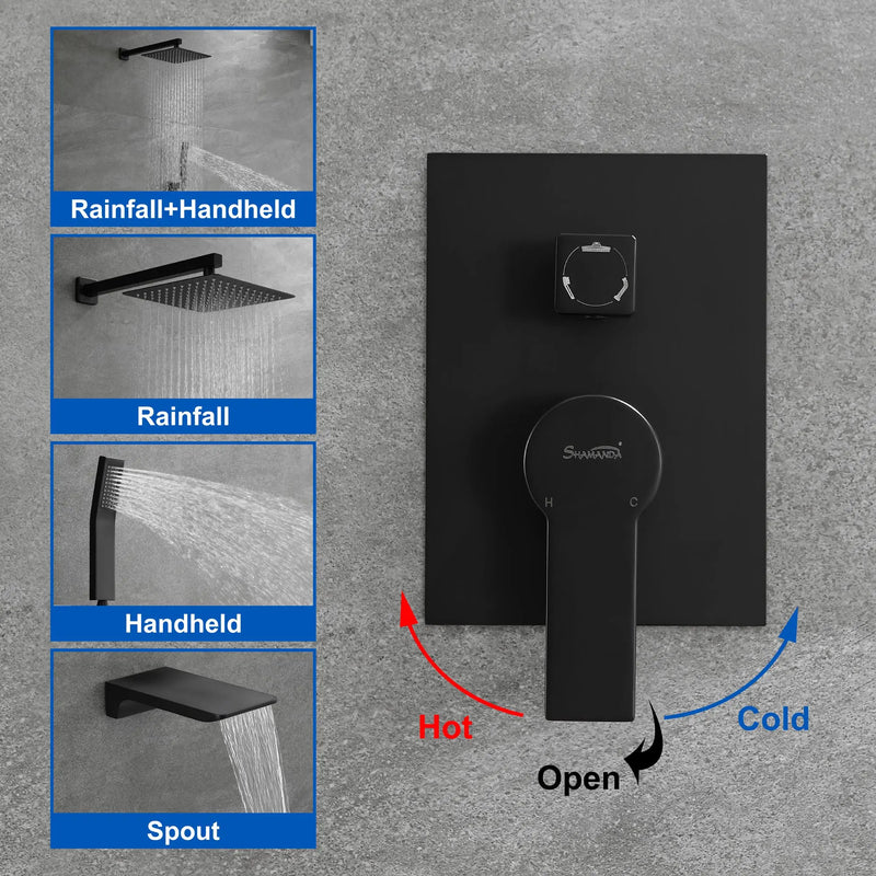 Shower System with Waterfall Tub Spout and Handheld Shower Head, 10" Rain Shower Faucet Sets shower-system-with-waterfall-tub-spout-and-handheld-shower-head-10-rain-shower-faucet-sets-complete-with-shower-round-in-valve-and-trim-wall-mounted-matte-black 