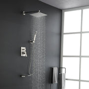 Shower System with Waterfall Tub Spout and Handheld Shower Head, 10" Rain Shower Faucet Sets shower-system-with-waterfall-tub-spout-and-handheld-shower-head-10-rain-shower-faucet-sets-complete-with-shower-round-in-valve-and-trim-wall-mounted-matte-black Brushed Nickel / ‎10" shower head / Brass