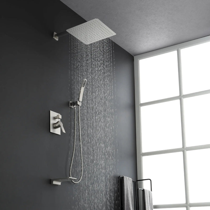 Shower System with Waterfall Tub Spout and Handheld Shower Head, 12" Rain Shower Faucet Sets Complete with Shower shower-system-with-waterfall-tub-spout-and-handheld-shower-head-12-rain-shower-faucet-sets-complete-with-shower-round-in-valve-and-trim-wall-mounted-matte-black-88016b-12 