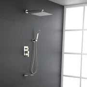 Shower System with Waterfall Tub Spout and Handheld Shower Head, 12" Rain Shower Faucet Sets Complete with Shower shower-system-with-waterfall-tub-spout-and-handheld-shower-head-12-rain-shower-faucet-sets-complete-with-shower-round-in-valve-and-trim-wall-mounted-matte-black-88016b-12 Brushed Nickel Grey / 12" Rain Shower Faucet / Brass