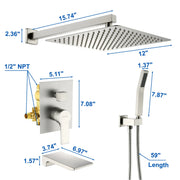 Shower System with Waterfall Tub Spout and Handheld Shower Head, 12" Rain Shower Faucet Sets Complete with Shower shower-system-with-waterfall-tub-spout-and-handheld-shower-head-12-rain-shower-faucet-sets-complete-with-shower-round-in-valve-and-trim-wall-mounted-matte-black-88016b-12 