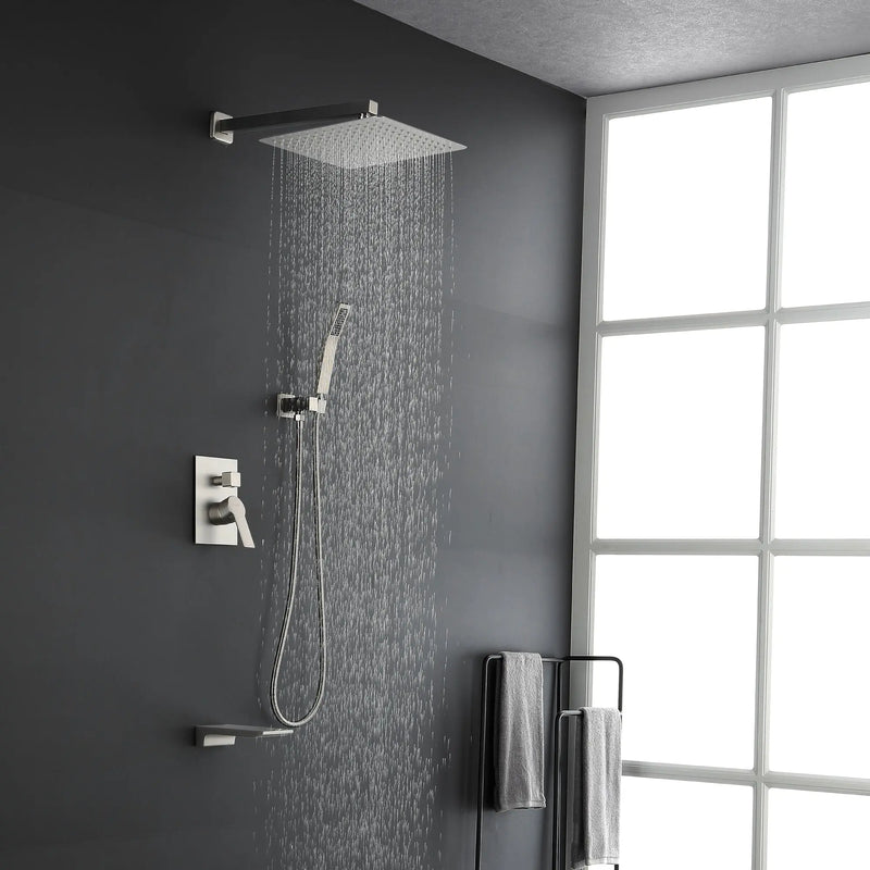 Shower System with Waterfall Tub Spout and Handheld Shower Head, 12" Rain Shower Faucet Sets Complete with Shower shower-system-with-waterfall-tub-spout-and-handheld-shower-head-12-rain-shower-faucet-sets-complete-with-shower-round-in-valve-and-trim-wall-mounted-matte-black-88016b-12 