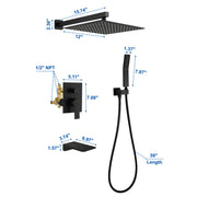 Shower System with Waterfall Tub Spout and Handheld Shower Head, 12" Rain Shower Faucet Sets Complete with Shower shower-system-with-waterfall-tub-spout-and-handheld-shower-head-12-rain-shower-faucet-sets-complete-with-shower-round-in-valve-and-trim-wall-mounted-matte-black-88016b-12 