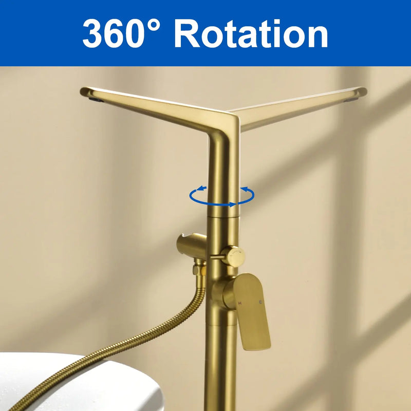 Single-Handle Stand Alone Bathtub Faucet Hot and Cold Water Freestanding Bathtub Filler with High Pressure Hand Shower in Brushed Gold, Brushed Nickel, Matte Black, Chrome single-handle-freestanding-tub-filler 