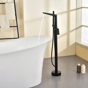 Single-Handle Stand Alone Bathtub Faucet Hot and Cold Water Freestanding Bathtub Filler with High Pressure Hand Shower in Brushed Gold, Brushed Nickel, Matte Black, Chrome single-handle-freestanding-tub-filler Matte Black / Brass & Stainless Steel / 31.5*15*3inches