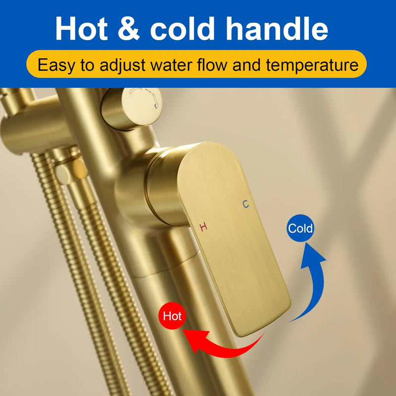Single-Handle Stand Alone Bathtub Faucet Hot and Cold Water Freestanding Bathtub Filler with High Pressure Hand Shower in Brushed Gold, Brushed Nickel, Matte Black, Chrome single-handle-freestanding-tub-filler 