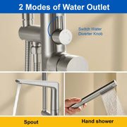 Single-Handle Stand Alone Bathtub Faucet Hot and Cold Water Freestanding Bathtub Filler with High Pressure Hand Shower in Brushed Gold, Brushed Nickel, Matte Black, Chrome single-handle-freestanding-tub-filler 