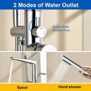 Single-Handle Stand Alone Bathtub Faucet Hot and Cold Water Freestanding Bathtub Filler with High Pressure Hand Shower in Brushed Gold, Brushed Nickel, Matte Black, Chrome single-handle-freestanding-tub-filler 