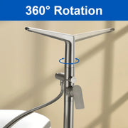Single-Handle Stand Alone Bathtub Faucet Hot and Cold Water Freestanding Bathtub Filler with High Pressure Hand Shower in Brushed Gold, Brushed Nickel, Matte Black, Chrome single-handle-freestanding-tub-filler 