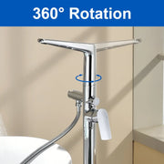 Single-Handle Stand Alone Bathtub Faucet Hot and Cold Water Freestanding Bathtub Filler with High Pressure Hand Shower in Brushed Gold, Brushed Nickel, Matte Black, Chrome single-handle-freestanding-tub-filler 