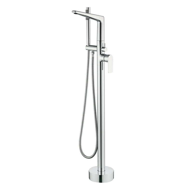 Single-Handle Stand Alone Bathtub Faucet Hot and Cold Water Freestanding Bathtub Filler with High Pressure Hand Shower in Brushed Gold, Brushed Nickel, Matte Black, Chrome single-handle-freestanding-tub-filler 