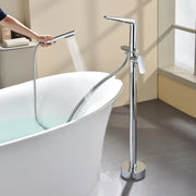 Single-Handle Stand Alone Bathtub Faucet Hot and Cold Water Freestanding Bathtub Filler with High Pressure Hand Shower in Brushed Gold, Brushed Nickel, Matte Black, Chrome single-handle-freestanding-tub-filler Chrome / Brass & Stainless Steel / 31.5*15*3inches