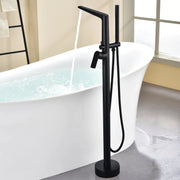 Single-Handle Stand Alone Bathtub Faucet Hot and Cold Water Freestanding Bathtub Filler with High Pressure Hand Shower in Brushed Gold, Brushed Nickel, Matte Black, Chrome single-handle-freestanding-tub-filler 