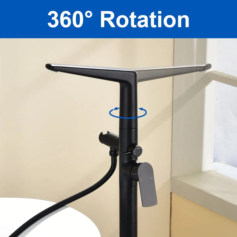 Single-Handle Stand Alone Bathtub Faucet Hot and Cold Water Freestanding Bathtub Filler with High Pressure Hand Shower in Brushed Gold, Brushed Nickel, Matte Black, Chrome single-handle-freestanding-tub-filler 
