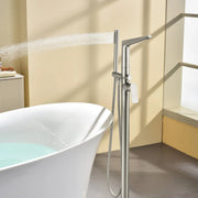 Single-Handle Stand Alone Bathtub Faucet Hot and Cold Water Freestanding Bathtub Filler with High Pressure Hand Shower in Brushed Gold, Brushed Nickel, Matte Black, Chrome single-handle-freestanding-tub-filler 