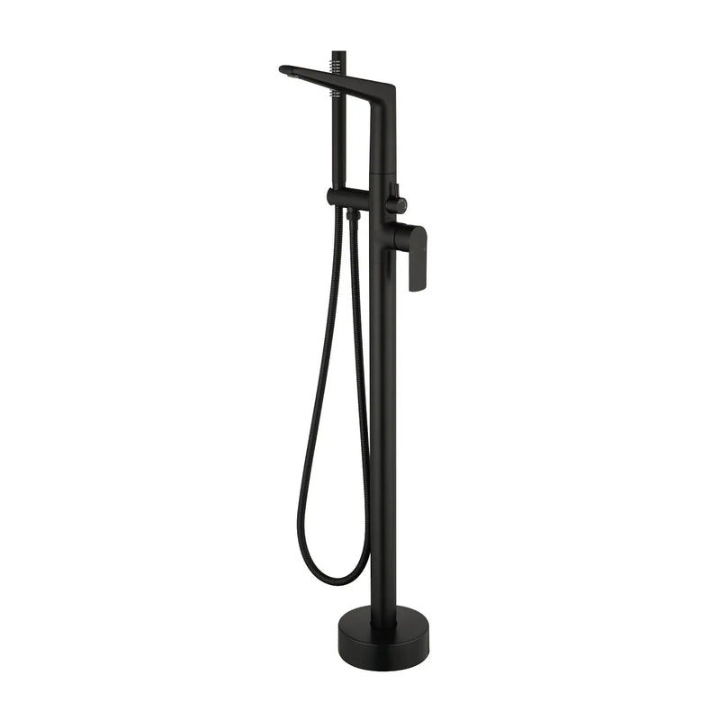 Single-Handle Stand Alone Bathtub Faucet Hot and Cold Water Freestanding Bathtub Filler with High Pressure Hand Shower in Brushed Gold, Brushed Nickel, Matte Black, Chrome single-handle-freestanding-tub-filler 