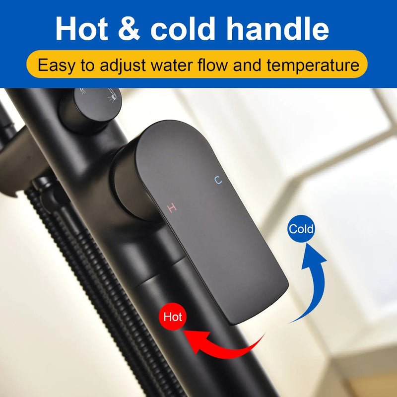 Single-Handle Stand Alone Bathtub Faucet Hot and Cold Water Freestanding Bathtub Filler with High Pressure Hand Shower in Brushed Gold, Brushed Nickel, Matte Black, Chrome single-handle-freestanding-tub-filler 