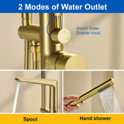 Single-Handle Stand Alone Bathtub Faucet Hot and Cold Water Freestanding Bathtub Filler with High Pressure Hand Shower in Brushed Gold, Brushed Nickel, Matte Black, Chrome single-handle-freestanding-tub-filler 