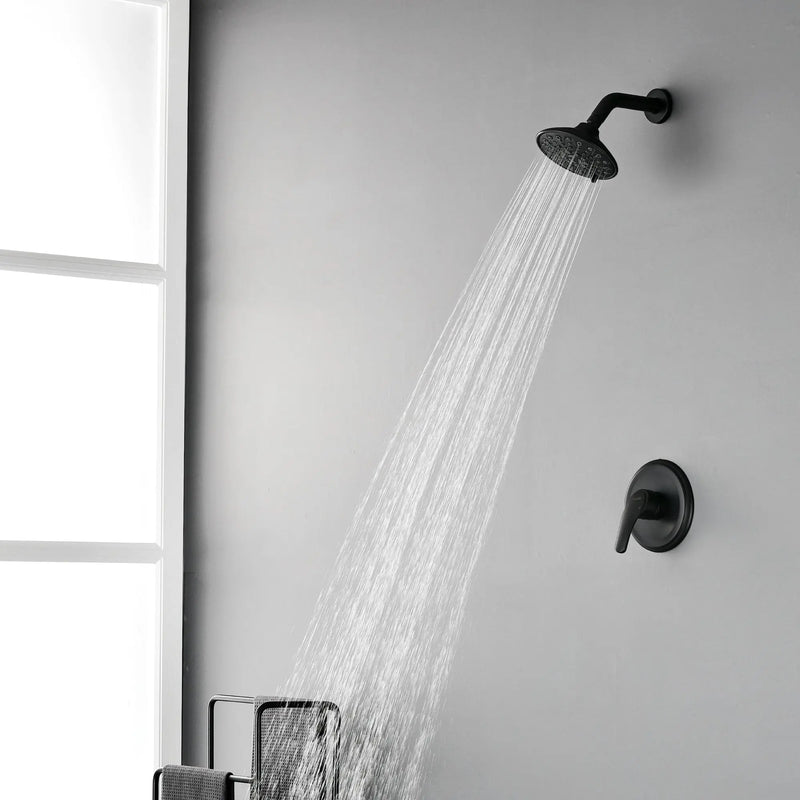 Single Function Pressure Balancing Shower System with 6 Inch 6-Spray ABS Shower Head in Matte Black pressure-balancing-shower-system-with-single-spray 