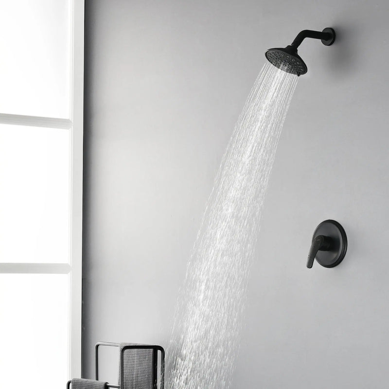 Single Function Pressure Balancing Shower System with 6 Inch 6-Spray ABS Shower Head in Matte Black pressure-balancing-shower-system-with-single-spray 