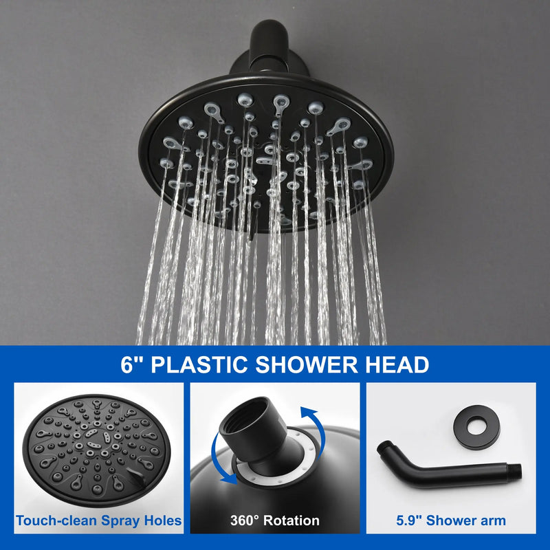 Single Function Pressure Balancing Shower System with 6 Inch 6-Spray ABS Shower Head in Matte Black pressure-balancing-shower-system-with-single-spray 