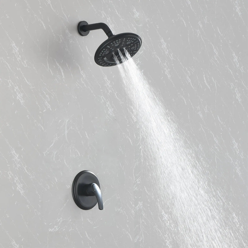 Single Function Wall Mounted Shower Trim Set with 8-inch ABS 6 Settings Shower Head - Matte Black, Brushed Nickel, Brushed Gold single-function-shower-faucet-set-wall-mounted-shower-system Black / Brass / 13.9 x 9.2 x 5.7 Inches