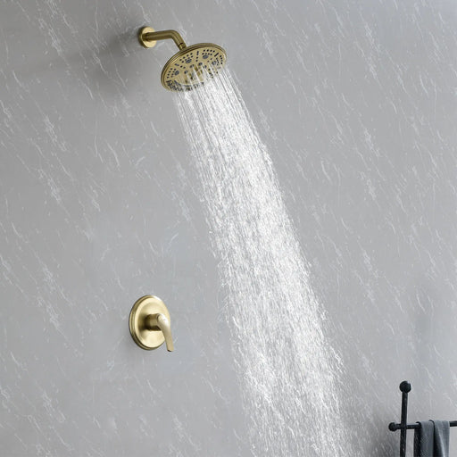 Single Function Wall Mounted Shower Trim Set with 8-inch ABS 6 Settings Shower Head - Matte Black, Brushed Nickel, Brushed Gold single-function-shower-faucet-set-wall-mounted-shower-system Brushed Gold / Brass / 13.9 x 9.2 x 5.7 Inches