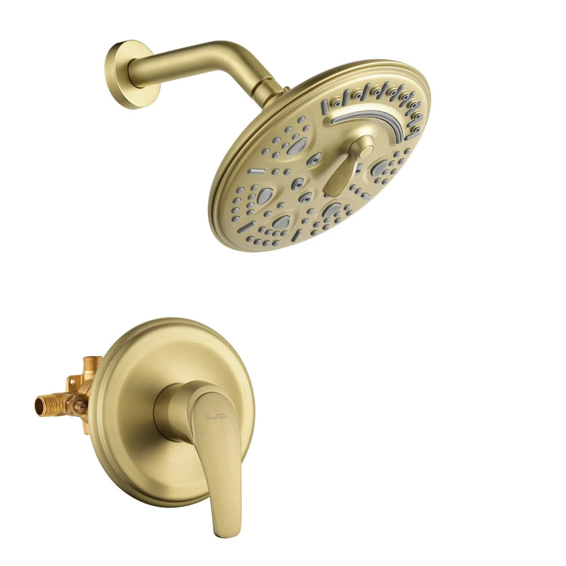 Single Function Wall Mounted Shower Trim Set with 8-inch ABS 6 Settings Shower Head - Matte Black, Brushed Nickel, Brushed Gold single-function-shower-faucet-set-wall-mounted-shower-system 