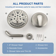 Single Function Wall Mounted Shower Trim Set with 8-inch ABS 6 Settings Shower Head - Matte Black, Brushed Nickel, Brushed Gold single-function-shower-faucet-set-wall-mounted-shower-system 