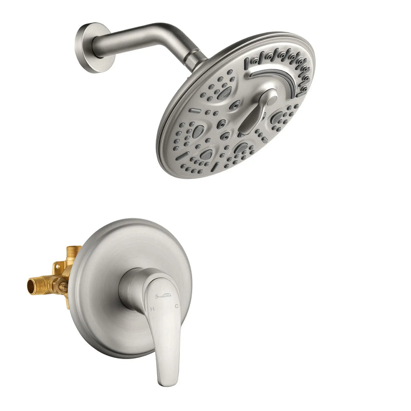 Single Function Wall Mounted Shower Trim Set with 8-inch ABS 6 Settings Shower Head - Matte Black, Brushed Nickel, Brushed Gold single-function-shower-faucet-set-wall-mounted-shower-system 